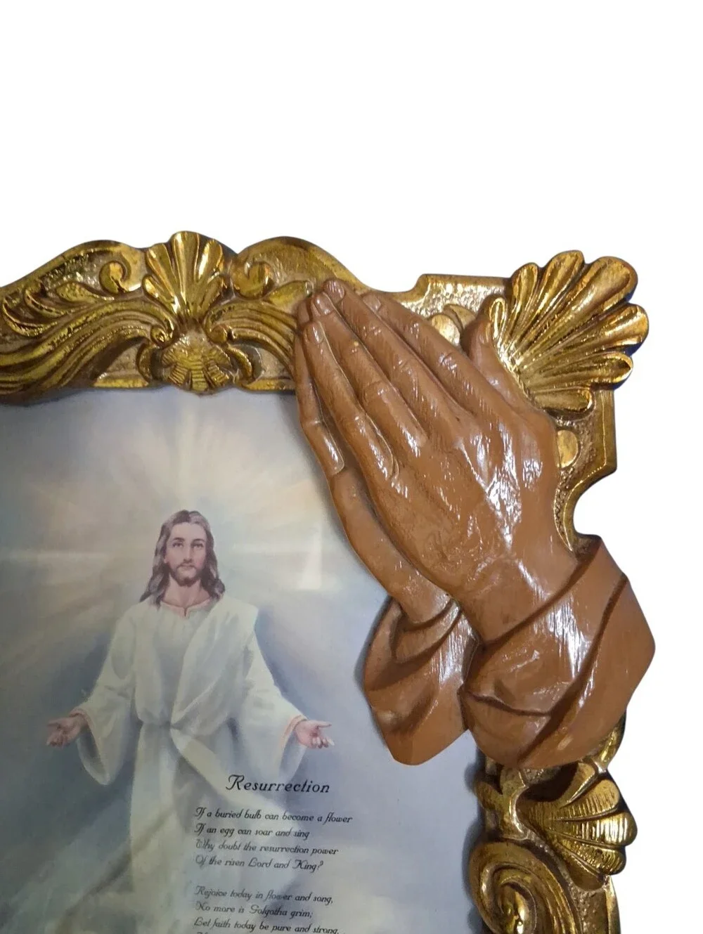 Vintage Gold Ornate Prayer Frame with Praying Hands